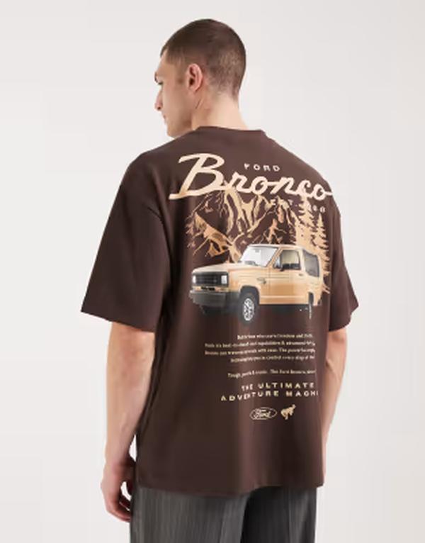 エイソス メンズ トップス Tシャツ プリント ASOS DESIGN oversized tee with Ford front and back prints Brown ブラウン