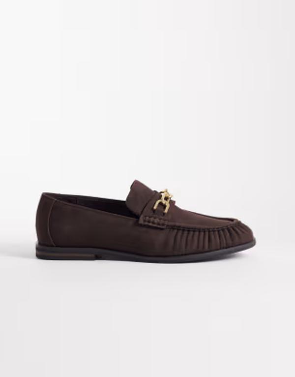 エイソス メンズ シューズ スリッポン・ローファー ASOS DESIGN penny loafers with ruching BROWN ブラウン