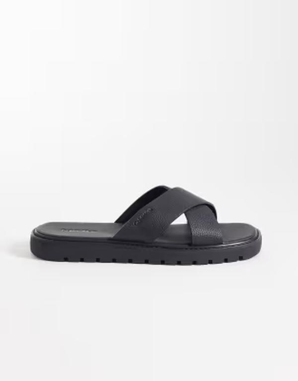 カルバンクライン メンズ シューズ サンダル なめし革 Calvin Klein realeather crossandals Black 黒いこと
