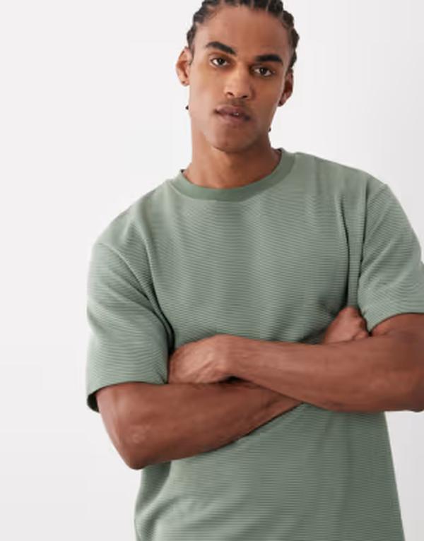 エイソス メンズ トップス Tシャツ ASOS DESIGN heavyweight relaxed t-shirtexture Sea spray グリーン