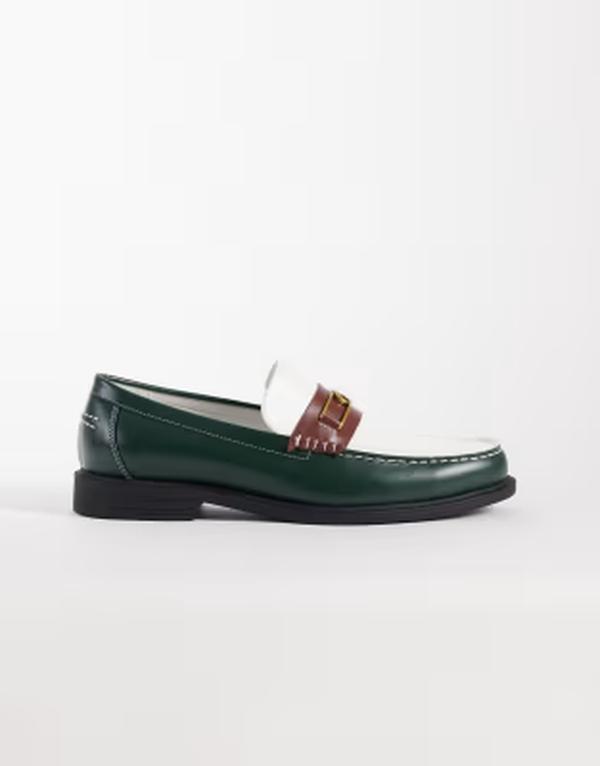 エイソス メンズ シューズ スリッポン・ローファー ASOS DESIGN penny loafers with gold-tone hardware and creamulti マルチカラー
