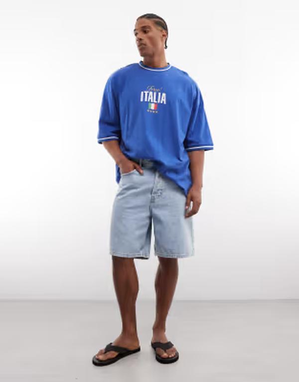エイソス メンズ トップス Tシャツ グラフィック ASOS DESIGN oversized t-shirt with Italy soccer graphic NOUVEANAVY ネイビー