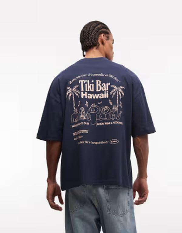 エイソス メンズ トップス ティーシャツ グラフィック ASOS DESIGN oversized t-shirt with palm tree graphic DARK SAPPHIRE サファイア