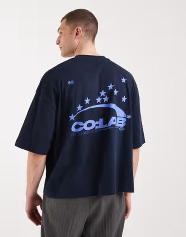 エイソス メンズ トップス ティーシャツ グラフィック ASOS DESIGN boxy oversized t-shirt with streetext graphics DARK SAPPHIRE サファイア