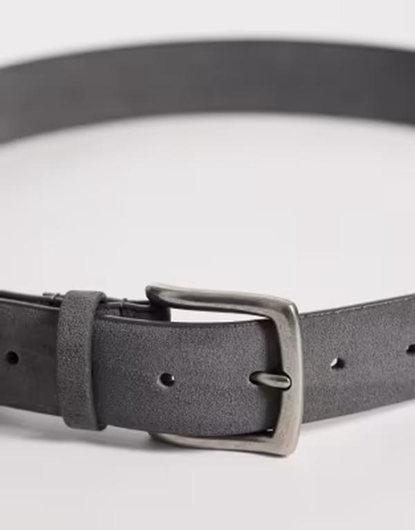 エイソス メンズ アクセサリー ベルト スエード ASOS DESIGN smart suede belt with silver buckle in dark GRAY グレー