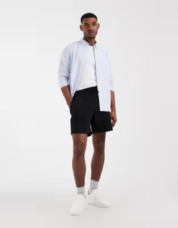 エイソス メンズ ボトムス ハーフパンツ・ショーツ ショートパンツ ジャージー ASOS DESIGN essentials oversized mid length jersey shorts Black ブラック