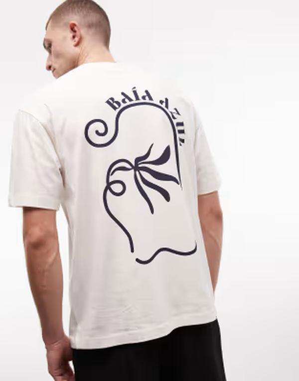 エイソス メンズ トップス ティーシャツ 御花柄 御花 グラフィック ASOS DESIGN relaxed T-shirt with floral graphicoconut milk 象牙色