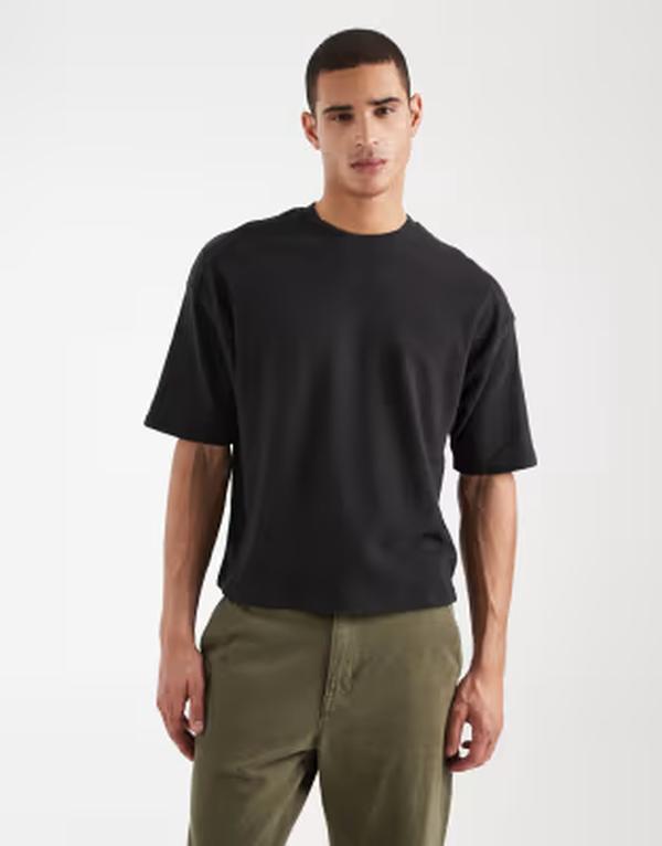 コットンオン メンズ トップス Tシャツ パイル Cotton terry T-shirt in washed BLACK ブラック