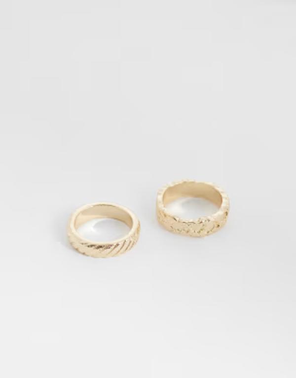エイソス メンズ 佩び物 輪っか ASOS DESIGN 2 pack molten texture band ringOLD ゴールド
