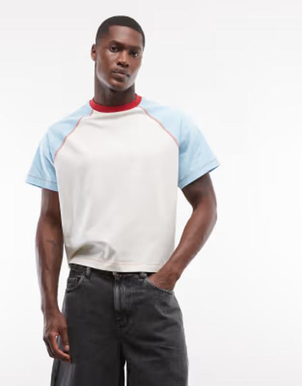リクレイム ヴィンテージ メンズ トップス Tシャツ Reclaimed Vintage fitted color block raglan Cream blue クリーム