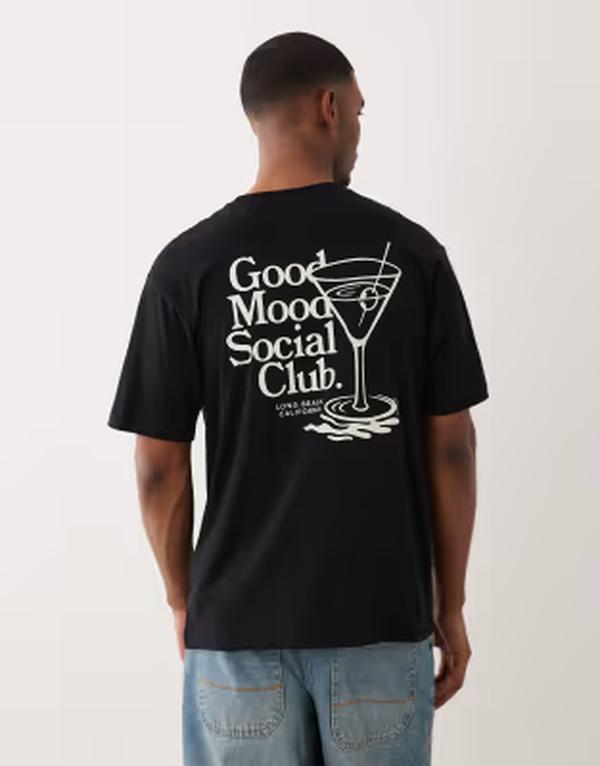 オンリーアンドサンズ メンズ トップス ティーシャツ 刷り上げる ONLY \u0026 SONS oversized t-shirt with cocktail back print Jet Black 黒いこと