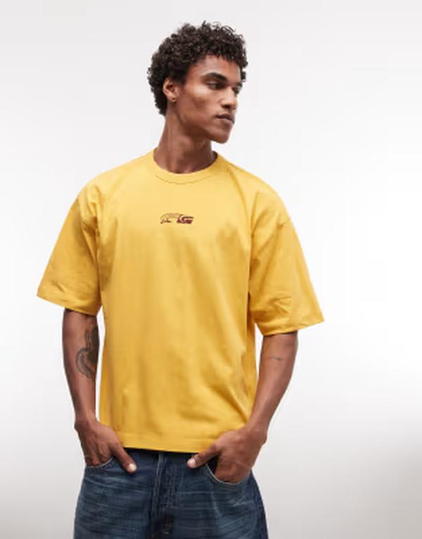 エイソス メンズ トップス Tシャツ グラフィック ASOS DESIGN boxy oversized t-shirt with street graphic in yellowash Solar power イエロー