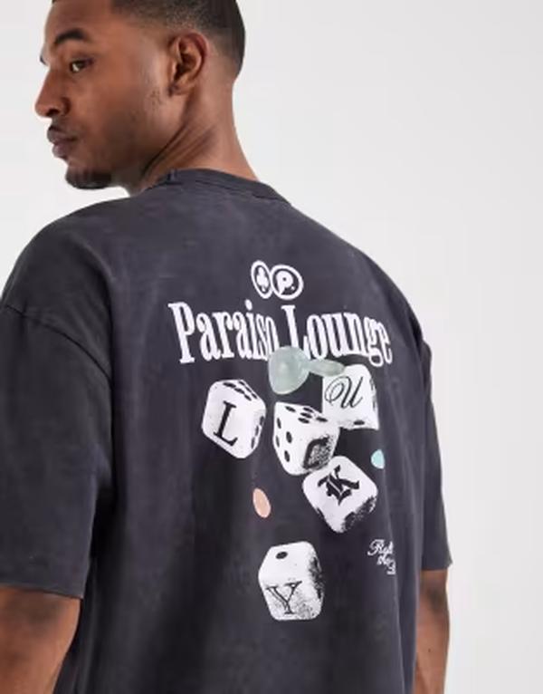 エイソス メンズ トップス Tシャツ グラフィック ASOS DESIGN oversized T-shirt with dice graphic washED BLACK ブラック