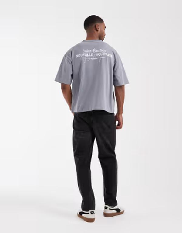 エイソス メンズ トップス Tシャツ グラフィック ASOS DESIGN boxy oversized T-shirt with text graphic wash LIGHT GRAY グレー