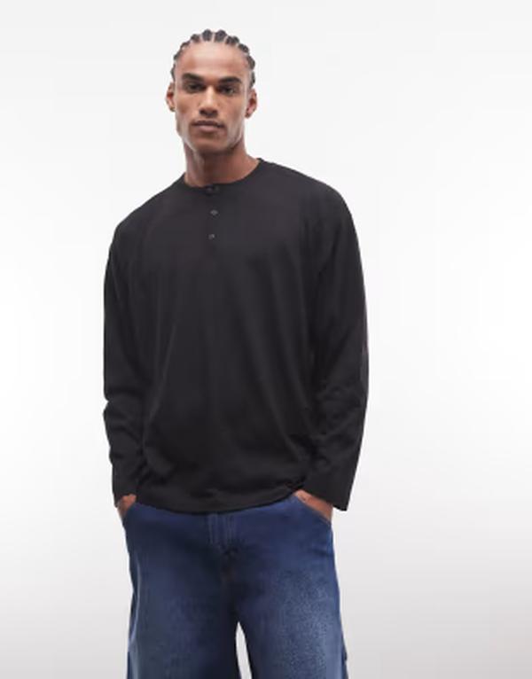 リクレイム ヴィンテージ メンズ トップス Tシャツ ジャージー Reclaimed Vintage slub jersey lightweight henley top Black ブラック