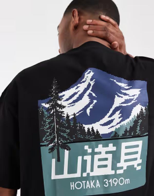 エイソス メンズ トップス Tシャツ グラフィック ASOS DESIGN oversized t-shirt with mountain graphic Black ブラック｜ReVida 店 8,506円