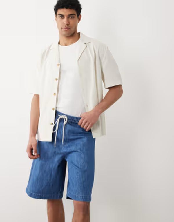 エイソス メンズ ボトムス ハーフパンツ・ショーツ デニム ASOS DESIGN lightweight Bermuda denim cargo jorts in light wash blue with tie waist LIGHT WASH BLUE ブルー