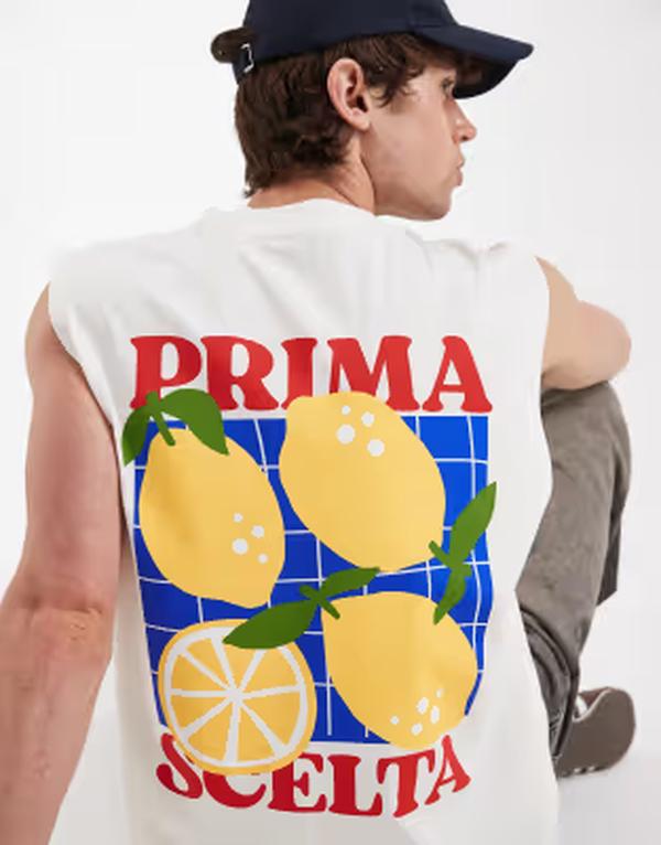 エイソス メンズ トップス ベスト グラフィック ASOS DESIGN oversized tank top with lemon graphics in cream Coconut milk クリーム