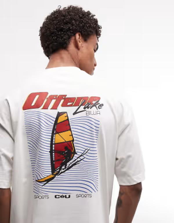 エイソス メンズ トップス Tシャツ グラフィック ASOS DESIGN oversized t-shirt with windsurfingraphic in cream Coconut milk クリーム