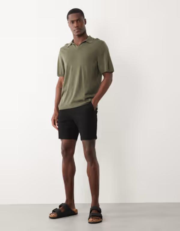 エイソス メンズ ボトムス ハーフパンツ・ショーツ ショートパンツ ASOS DESIGN skinny fit chino shorts in mid length Black ブラック｜ReVida 店