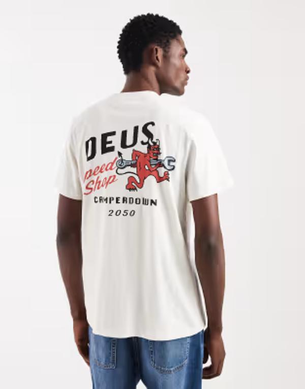 デウス 抽出エキス マキナ メンズ トップス プルオーバー 刷り上げる 綿織物 ロゴタイプ Deus Ex Machina 100% cotton t-shirt with logo back print Black 黒いこと