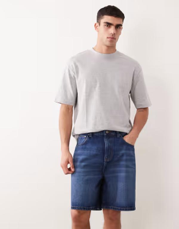 エイソス メンズ ボトムス 二分の一ズボン下・さる股引き ジーンズ ASOS DESIGN mid length denim jorts インチ dark washedark washed blue 青色 メンズファッション-ズボン・パンツ