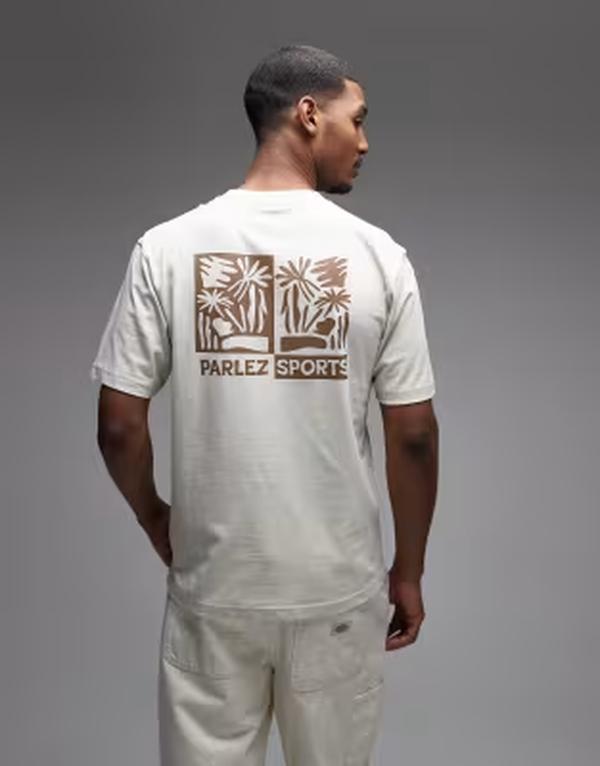 パルレ メンズ トップス Tシャツ プリント グラフィック Parlez destin t-shirt with back print graphic in cream クリーム｜ReVida 店