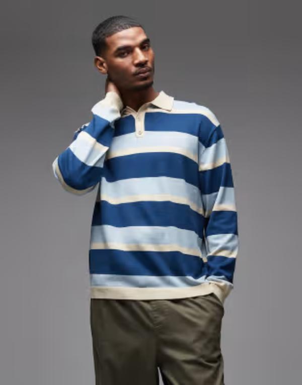 パルレ メンズ トップス ポロシャツ ニット Parlez pipe long sleeve striped knit polo shirt MID GREEN グリーン
