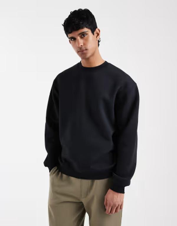 エイソス メンズ アウター パーカー・スウェット プルオーバー ASOS DESIGN essentials relaxed boxy sweatshirt Black 黒いこと トップス-メンズファッション-パーカー