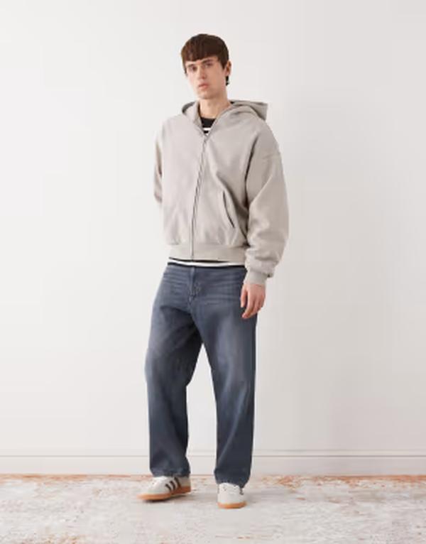 ウィークデイ メンズ アウター パーカー・スウェット Weekday oversized zip up hoodie in light gray グレー｜ReVida 店
