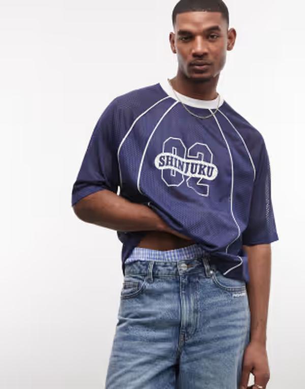 エイソス メンズ トップス Tシャツ グラフィック ASOS DESIGN boxy oversized t-shirt with 93 graphic Medieval Blue ブルー