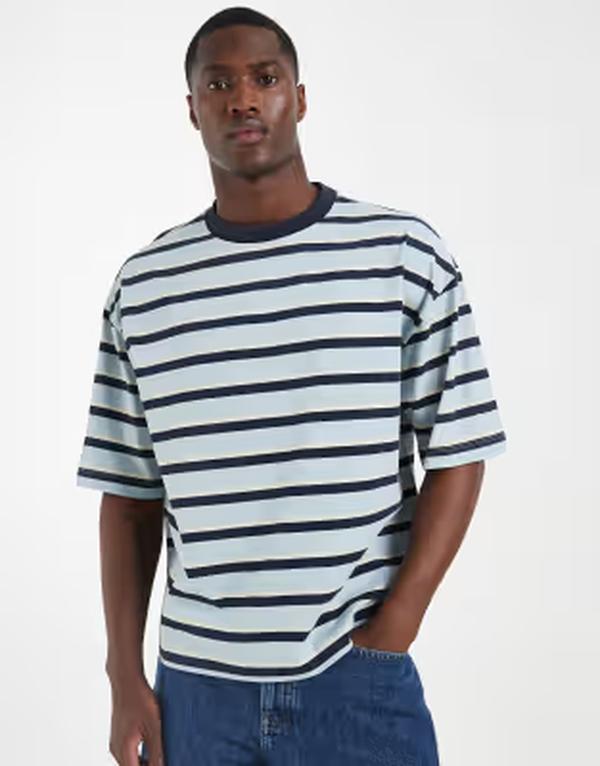 エイソス メンズ トップス Tシャツ ASOS DESIGN boxy oversized T-shirt stripe Blue stripe ブルー 10,904円
