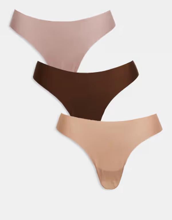 エイソス レディース アンダーお召しもの ブリーフズボン下 ASOS DESIGN 3 pack no vpl thong ineutrals BEIGE MINK CHOC ミンクのコート