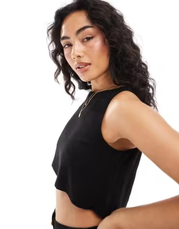 エイソス レディース トップス プルオーバー ノースリーブ リネン ASOS DESIGN co-ord linen blend sleeveless top black 黒いこと