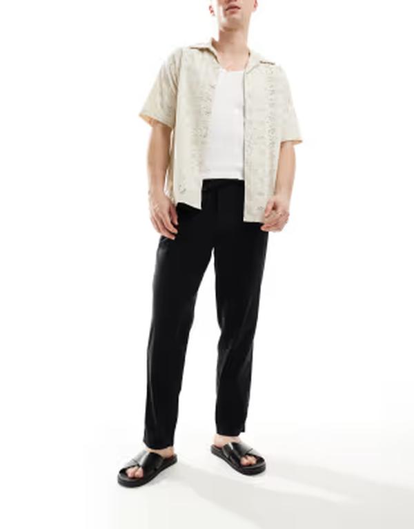 万力 アンド ジョーンズ メンズ ボトムス 心地よいズボン下 リネン Jack \u0026 Joneslim taperedrawstring linen pants Black 黒いこと