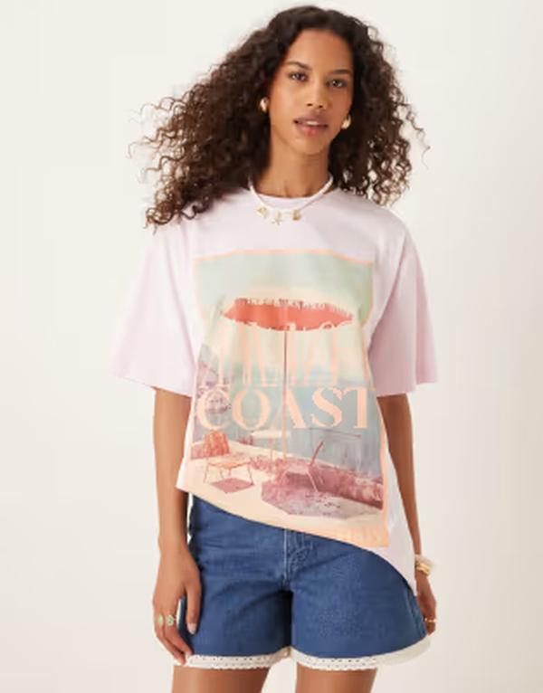 エイソス レディース トップス ティーシャツ グラフィック ASOS DESIGN oversized T-shirt with amalfi coast graphic インチ cream 皮膚軟化剤 Tシャツ・カットソー-トップス-レディースファッション