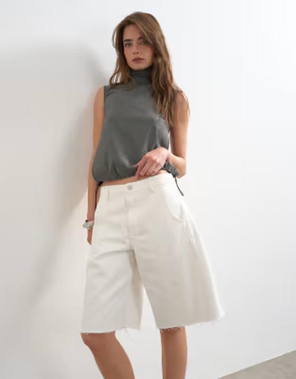 とっ始め販売店 レディース ボトムス 二分の一ズボン下・さる股引き ジーンズ Topshop denim barreleg jorts WHITE 白いこと パンツ-レディースファッション-ボトムス