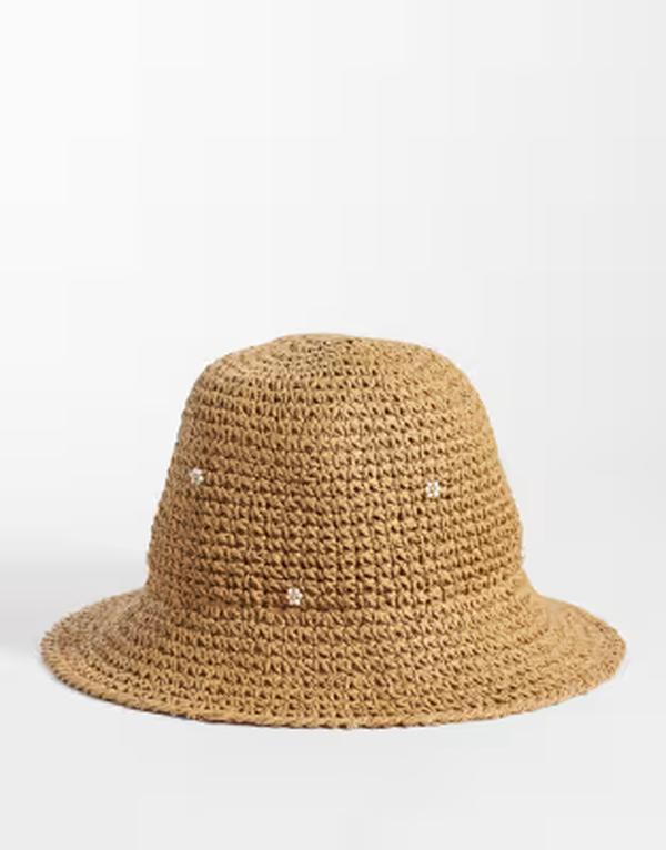 アクセサライズ レディース 佩び物 かぶり笠 刺しゅう Accessorize flower embroidered straw bucket hat BEIGE ベージュ