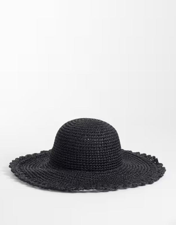 アクセサライズ レディース 佩び物 かぶり笠 Accessorize floppy edge straw hat Black 黒いこと