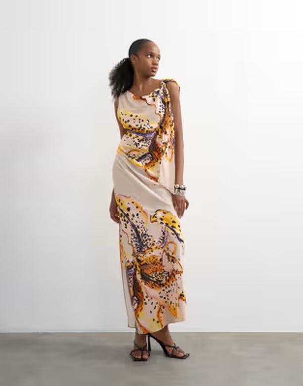 トップショップ レディース トップス ワンピース ドレープリント マキシ Topshop tie neck drape maxi dress in orchid print Orchid print