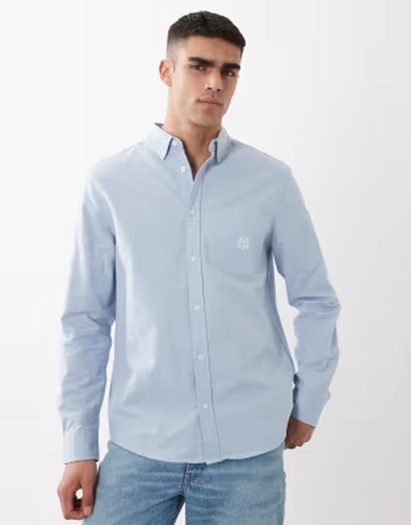 エイソス メンズ トップス プルオーバー レギュラー填まる オックスフォード ASOS DESIGN regular fit oxford shirt with chest embroidery インチ light BLUE 青色