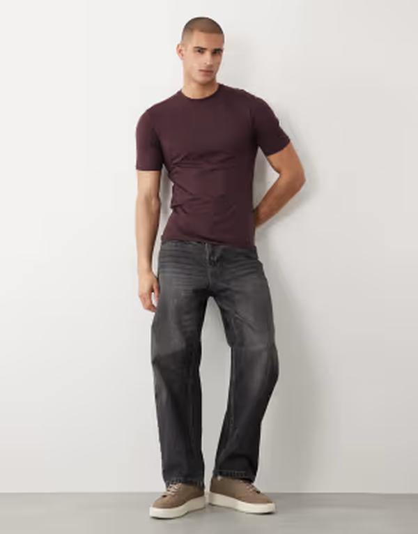 リバーアイランド メンズ トップス ティーシャツ River Island Muscle Fit-Shirt Burgundy Gray - Light 薄墨色
