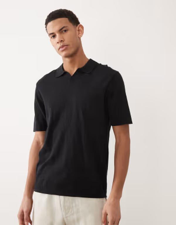 手玉 アンド ジョーンズ メンズ トップス スポーツシャツ 編み物 Jack \u0026 Jones open collar knit polo shirt Black 黒いこと