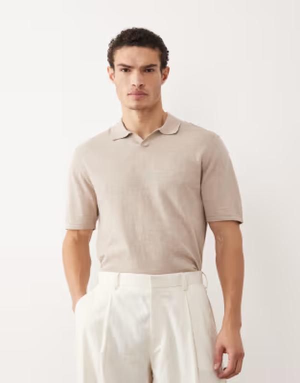 手玉 アンド ジョーンズ メンズ トップス スポーツシャツ 編み物 Jack \u0026 Jones open collar knit polo shirt String ベージュ