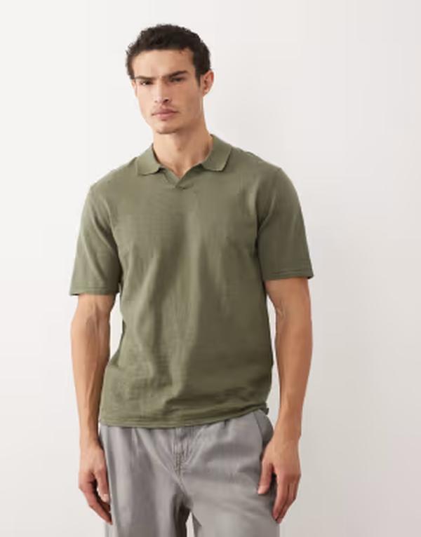 手玉 アンド ジョーンズ メンズ トップス スポーツシャツ 編み物 Jack \u0026 Jones open collar knit polo shirt Dusty olive オリーブ