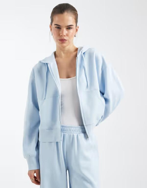 エイソス レディース アウター パーカー・スウェット フルジップ クロップド ASOS DESIGN cropped zip through brushback hoodie インチ baby blue 青色