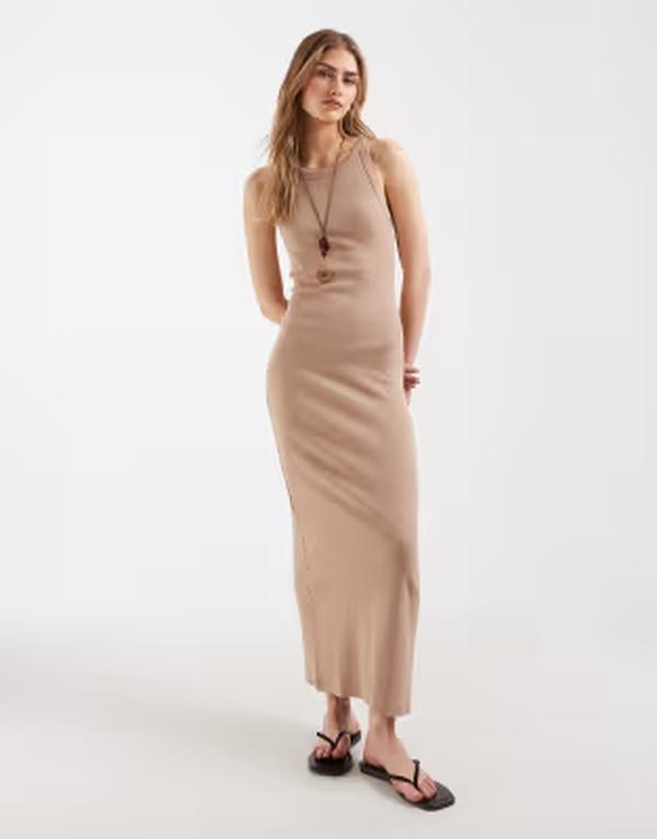エイソス レディース トップス ワンピース リブ ミディ ASOS DESIGN ribbed midi tank dress in stone ストーン|ReVida 店