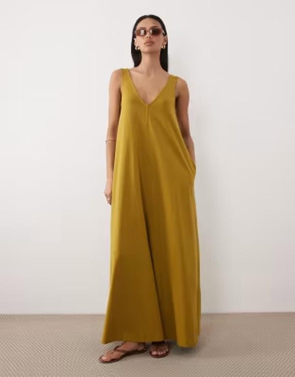 エイソス レディース トップス 衣装 マキシ ASOS DESIGN trapeze maxi dress インチ olive GREEN 緑であること