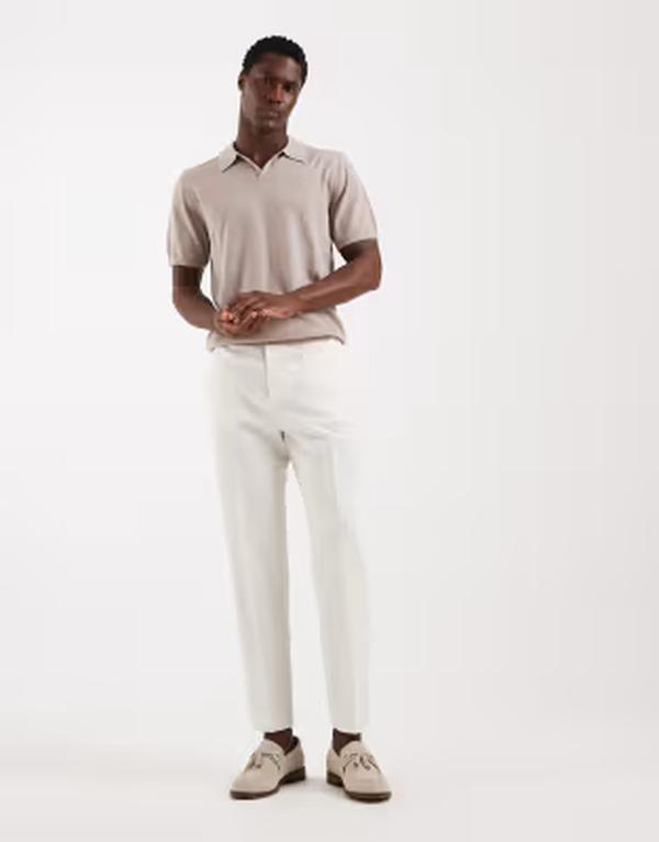 エイソス メンズ ボトムス 心地よいズボン下 リネン ASOS DESIGN tailored linen rich tapered pants WHITE 白いこと