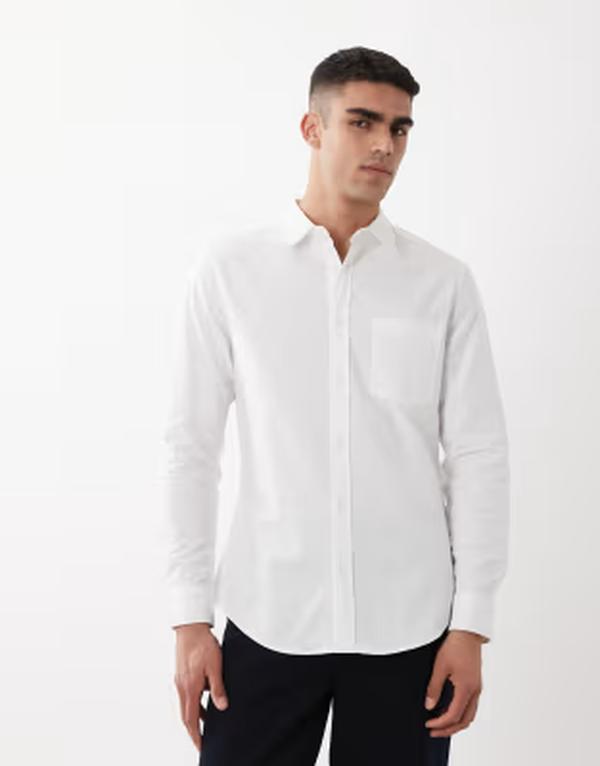 エイソス メンズ トップス プルオーバー オックスフォード ASOS DESIGN slim oxford shirt WHITE 白いこと